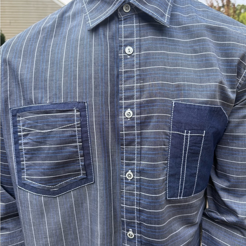 Inc International Men's Blue Striped Shirt EA115 - Picture 3 of 10